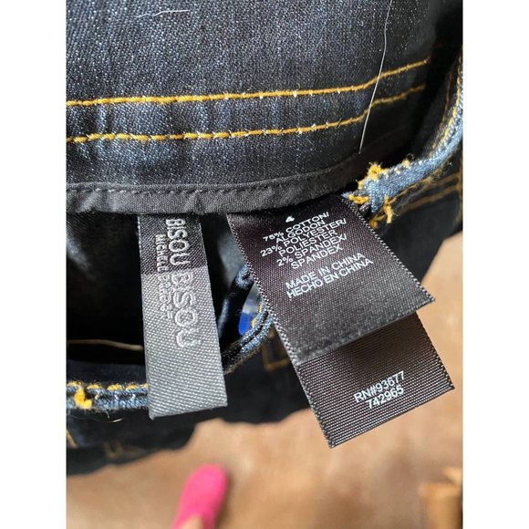 Bisou Bisou Womens Straight Leg Jeans Blue Stretch Stitching Dark Wash Denim 4 - Picture 7 of 8